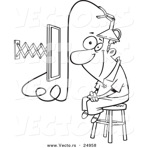 Vector of a Cartoon Man Attached to an E Learning Machine - Outlined Coloring Page