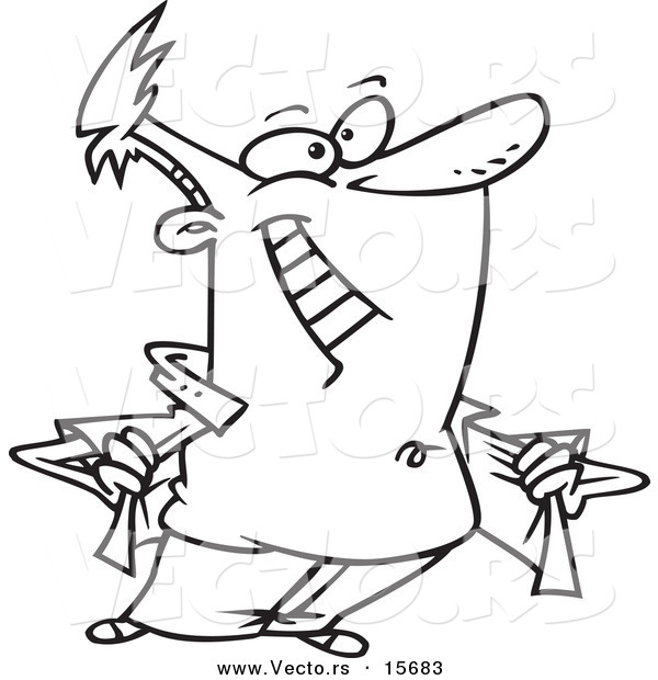 Vector of a Cartoon Man Baring His Chest - Coloring Page Outline