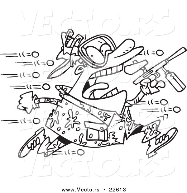 Vector of a Cartoon Man Being Hit with Paintballs - Coloring Page Outline