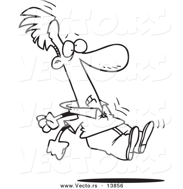 Vector of a Cartoon Man Being Lifted off the Ground in Heavy Wind - Coloring Page Outline