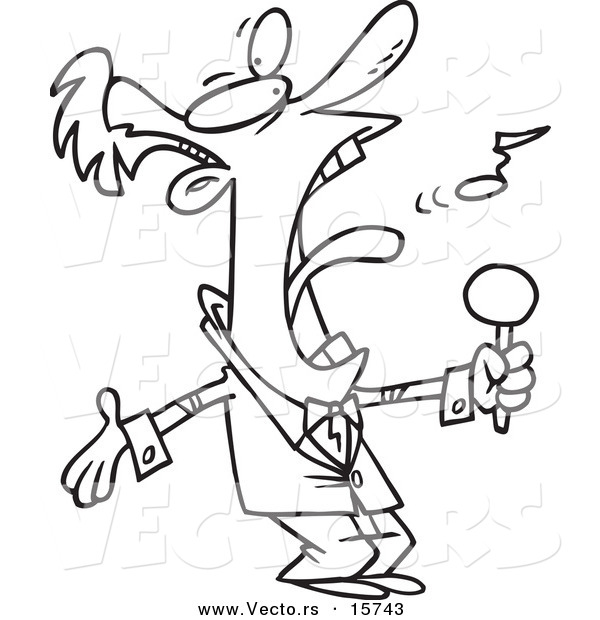 Vector of a Cartoon Man Belting out the National Anthem - Outlined Coloring Page Drawing