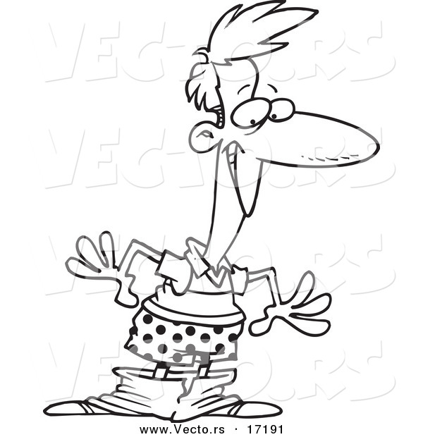 Vector of a Cartoon Man Blushing After His Pants Fall down - Coloring Page Outline