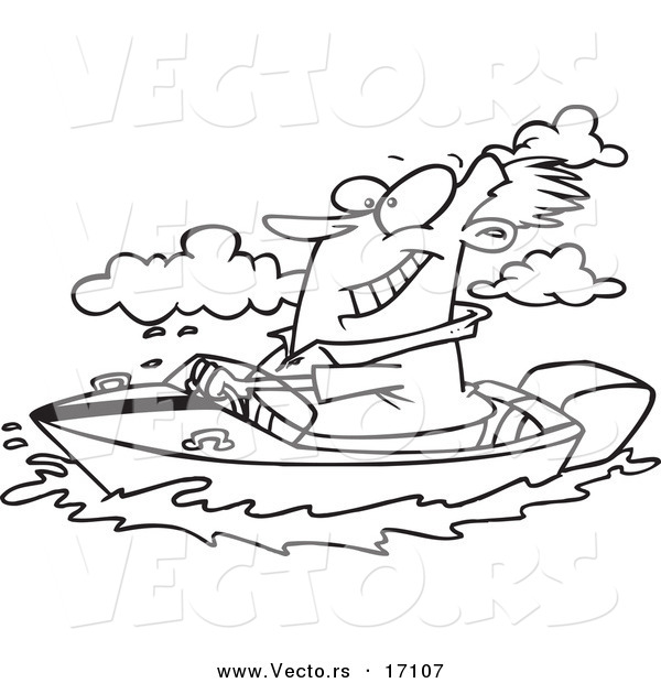 Vector of a Cartoon Man Boating - Coloring Page Outline