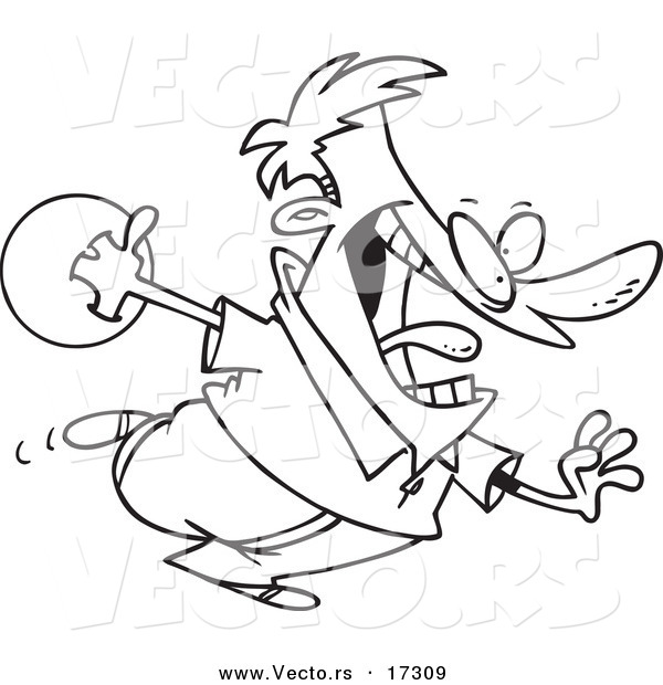 Vector of a Cartoon Man Bowling - Coloring Page Outline