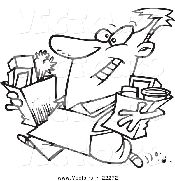 Vector of a Cartoon Man Carrying out Groceries - Outlined Coloring Page