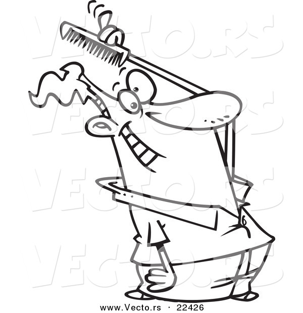 Vector of a Cartoon Man Combing His Hair - Coloring Page Outline