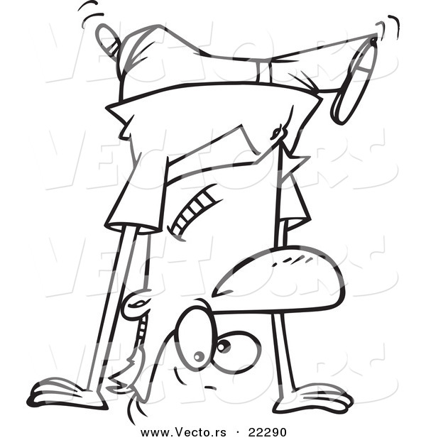 Vector of a Cartoon Man Doing a Cartwheel - Coloring Page Outline