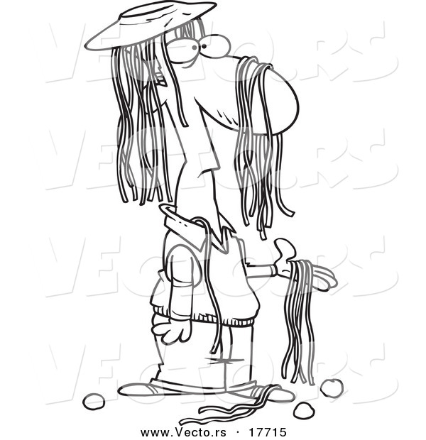 Vector of a Cartoon Man Draped in Spaghetti - Coloring Page Outline