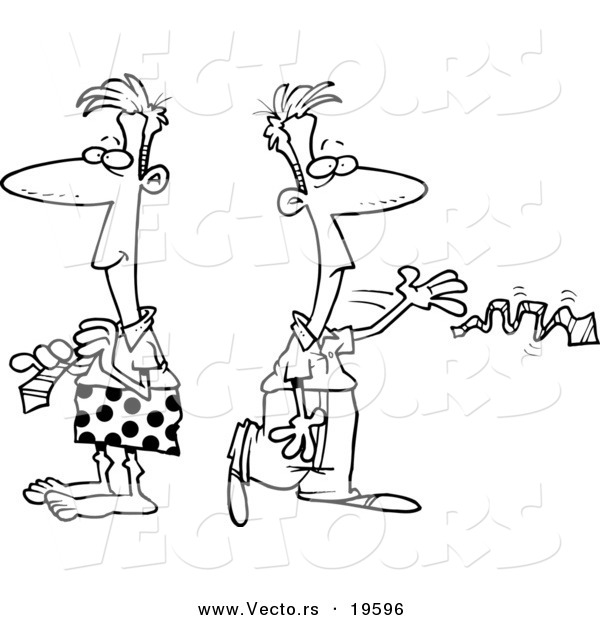 Vector of a Cartoon Man Dressing - Outlined Coloring Page