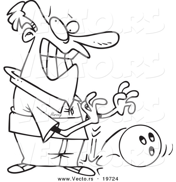 Vector of a Cartoon Man Dropping a Bowling Ball on His Foot - Outlined Coloring Page
