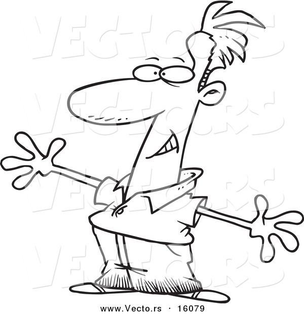 Vector of a Cartoon Man Exaggerating with His Arms - Outlined Coloring Page Drawing