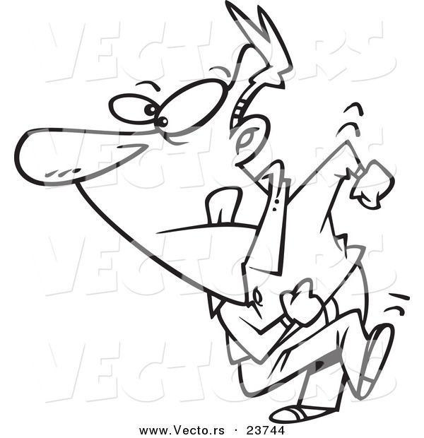Vector of a Cartoon Man Exiting Stage Right - Coloring Page Outline