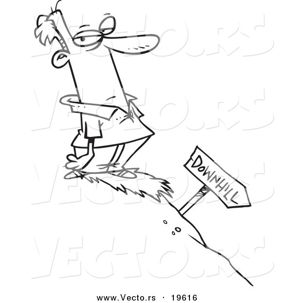 Vector of a Cartoon Man Facing Downhill - Outlined Coloring Page