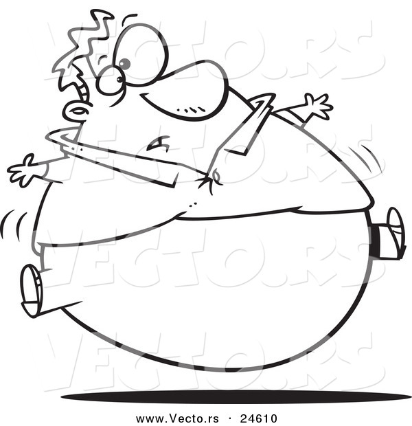 Vector of a Cartoon Man Floating After a Filling Thanksgiving Meal - Outlined Coloring Page