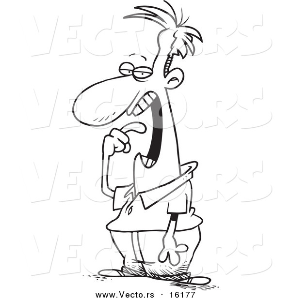 Vector of a Cartoon Man Gagging Himself - Outlined Coloring Page Drawing