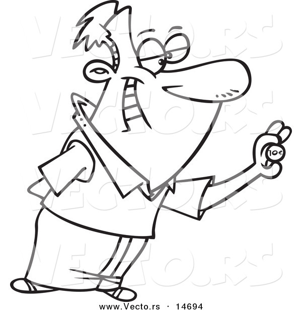 Vector of a Cartoon Man Giving His Two Cents - Coloring Page Outline