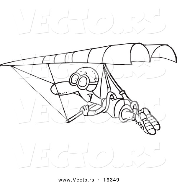 Vector of a Cartoon Man Hang Gliding - Outlined Coloring Page Drawing