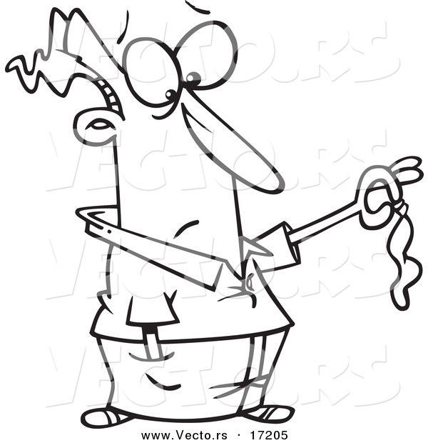 Vector of a Cartoon Man Holding a Burst Balloon - Coloring Page Outline