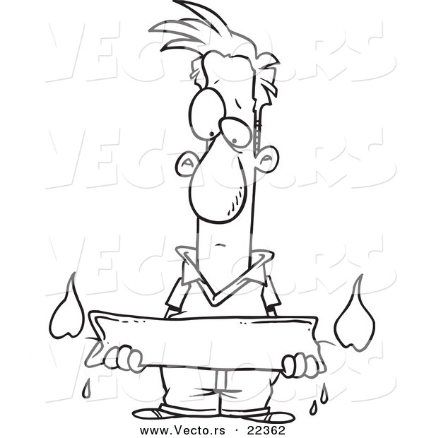 Vector of a Cartoon Man Holding a Candle Burning at Both Ends - Coloring Page Outline
