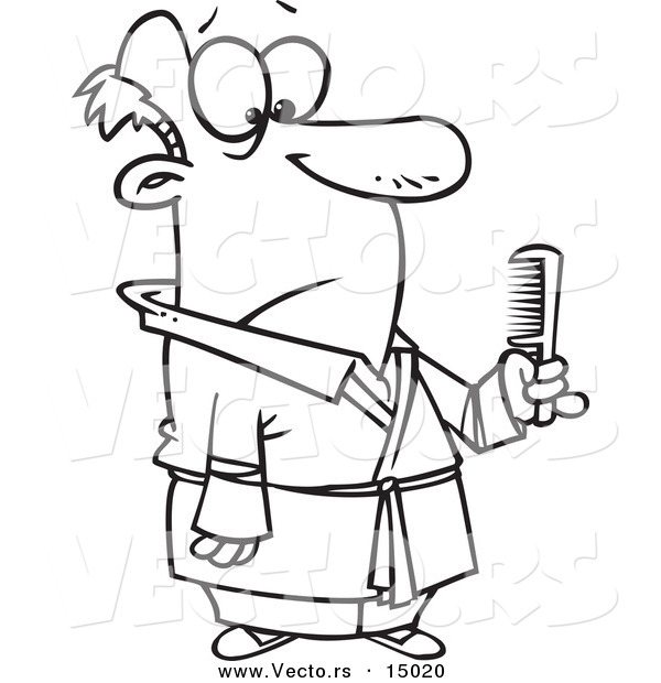 Vector of a Cartoon Man Holding a Comb - Coloring Page Outline