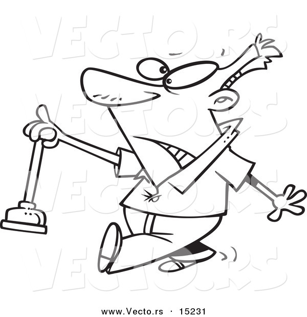 Vector of a Cartoon Man Holding a Nasty Toilet Plunger - Coloring Page Outline