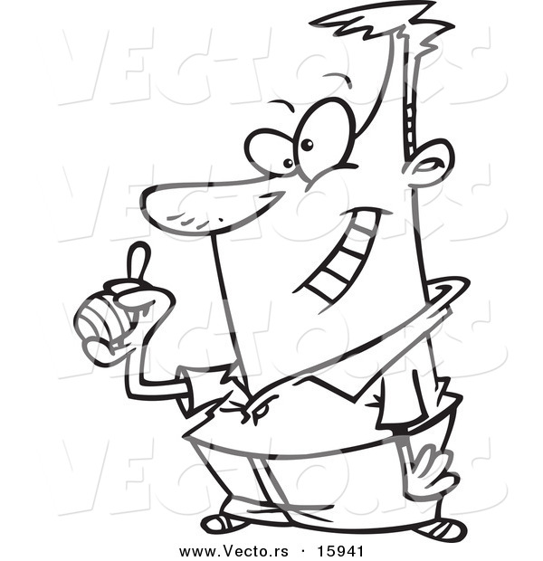 Vector of a Cartoon Man Holding an Easter Egg - Outlined Coloring Page Drawing