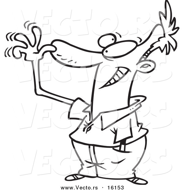 Vector of a Cartoon Man Holding His Hand to His Nose and Waving His Fingers - Outlined Coloring Page Drawing