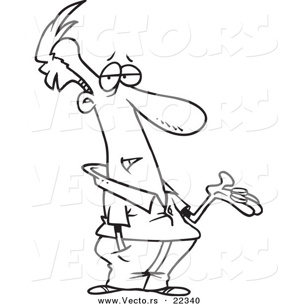 Vector of a Cartoon Man Holding out Change - Coloring Page Outline