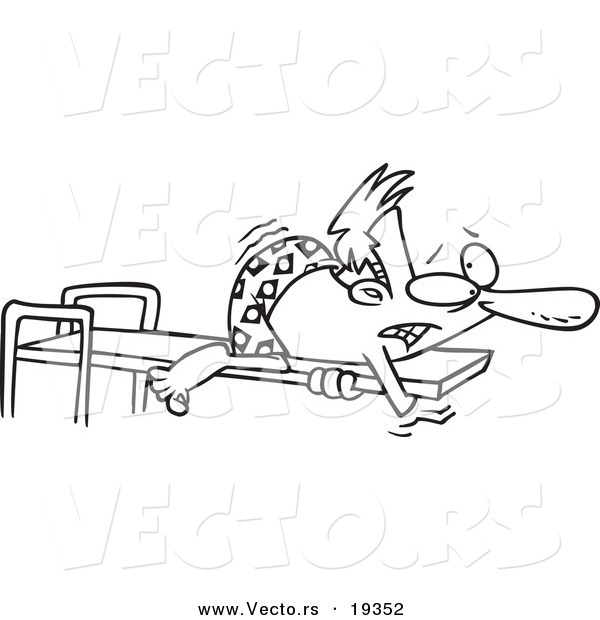 Vector of a Cartoon Man Hugging a Diving Board - Outlined Coloring Page