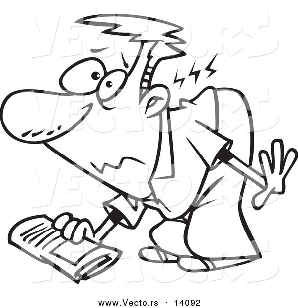 Vector of a Cartoon Man Hurting His Back While Picking up a Newspaper - Coloring Page Outline