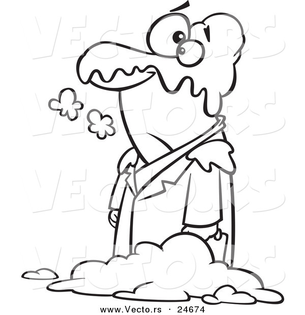 Vector of a Cartoon Man in a Blanket of Snow - Outlined Coloring Page