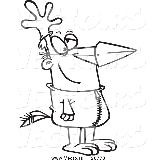Vector of a Cartoon Man in a Chicken Suit - Coloring Page Outline