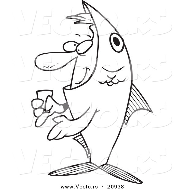 Vector of a Cartoon Man in a Fish Costume - Coloring Page Outline