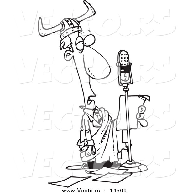 Vector of a Cartoon Man in Costume, Reading About Today in History - Coloring Page Outline