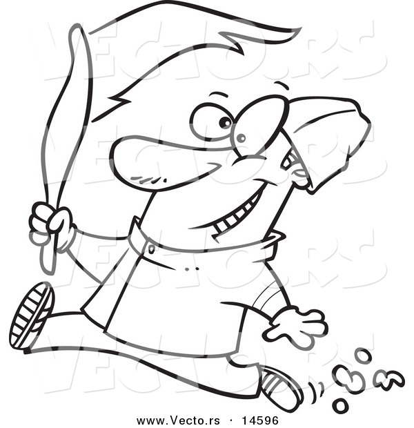 Vector of a Cartoon Man Jogging with a Torch - Coloring Page Outline