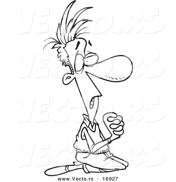 Vector of a Cartoon Man Kneeling and Begging - Coloring Page Outline