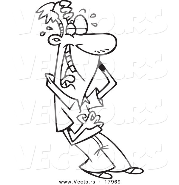 Vector of a Cartoon Man Laughing and Holding His Belly - Outlined Coloring Page