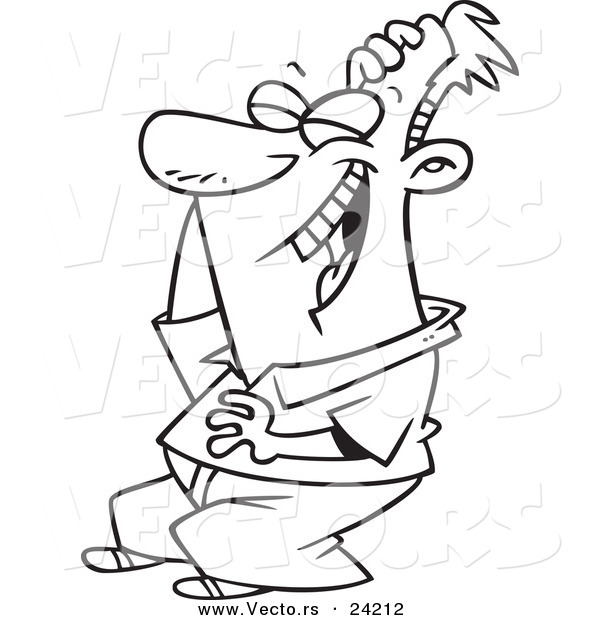 Vector of a Cartoon Man Laughing Hysterically - Coloring Page Outline