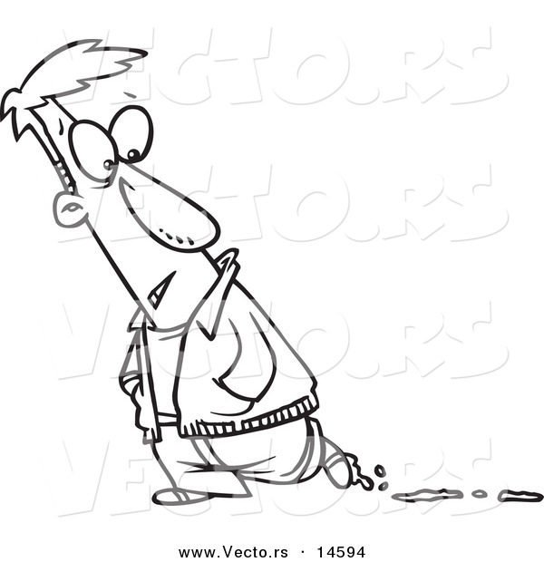 Vector of a Cartoon Man Leaving Muddy Tracks - Coloring Page Outline