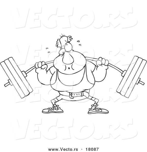 Vector of a Cartoon Man Lifting a Barbell - Outlined Coloring Page