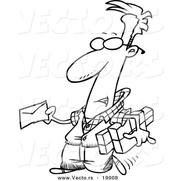 Vector of a Cartoon Man Mailing a Letter and Parcels - Outlined Coloring Page