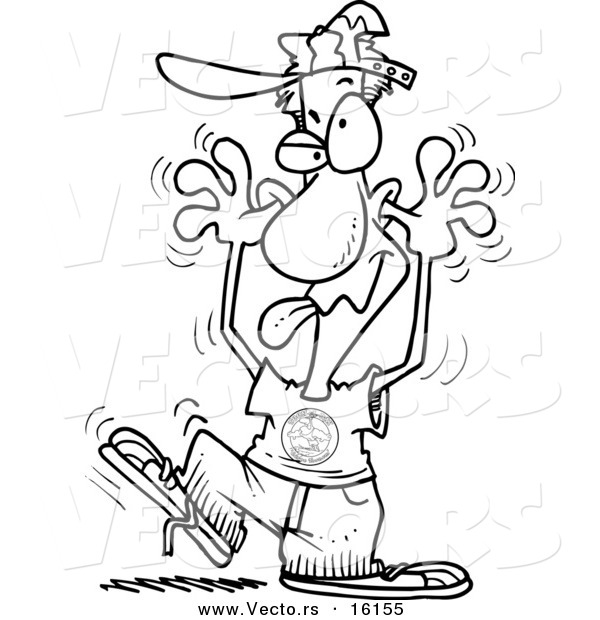Vector of a Cartoon Man Making a Funny Face - Outlined Coloring Page Drawing