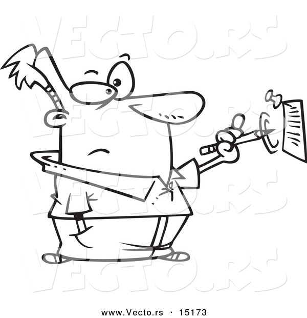 Vector of a Cartoon Man Making a Notation - Coloring Page Outline