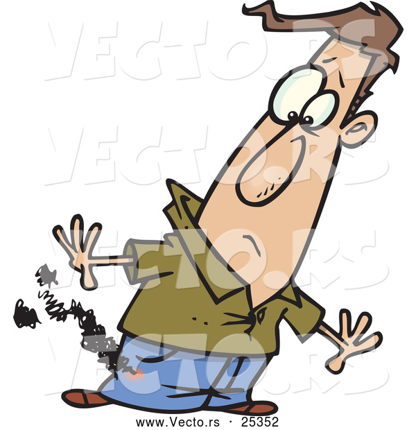Vector of a Cartoon Man Noticing a Hole Burning Through His Pocket