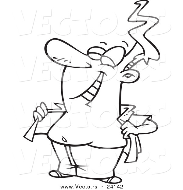 Vector of a Cartoon Man Opening His Shirt to the Sun - Coloring Page Outline