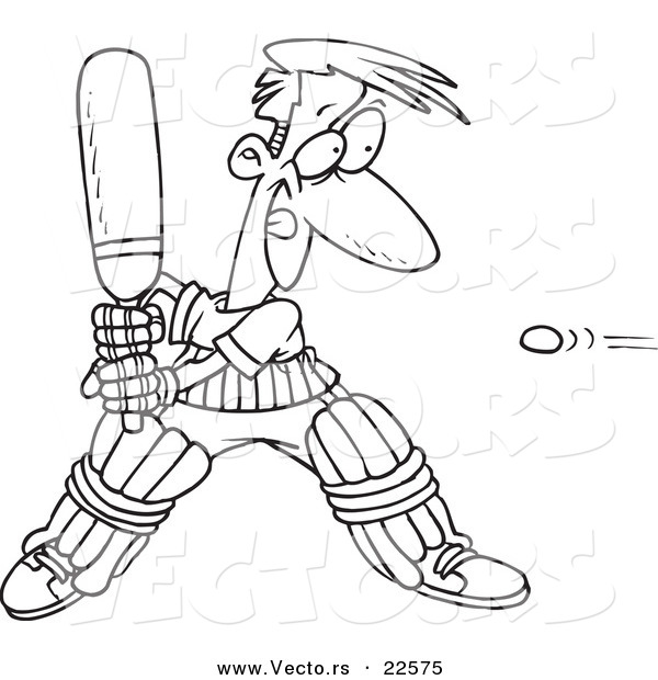 Vector of a Cartoon Man Playing Cricket - Coloring Page Outline
