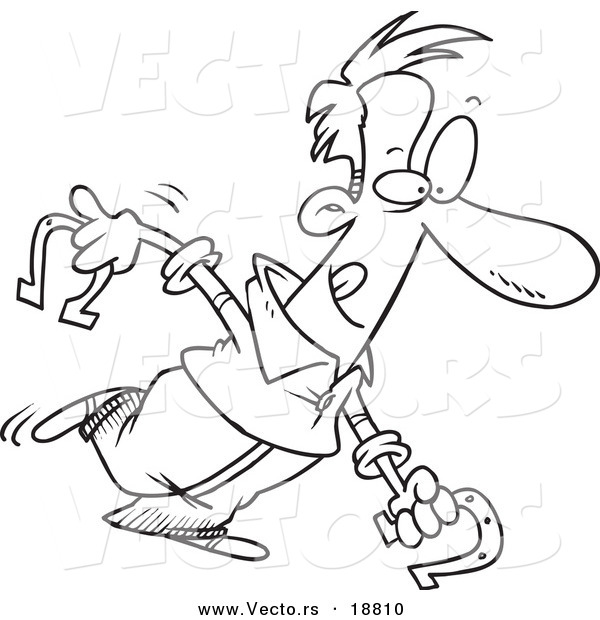 Vector of a Cartoon Man Playing Horseshoes - Outlined Coloring Page