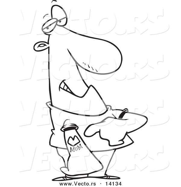 Vector of a Cartoon Man Pointing at His Mom Tattoo - Coloring Page Outline