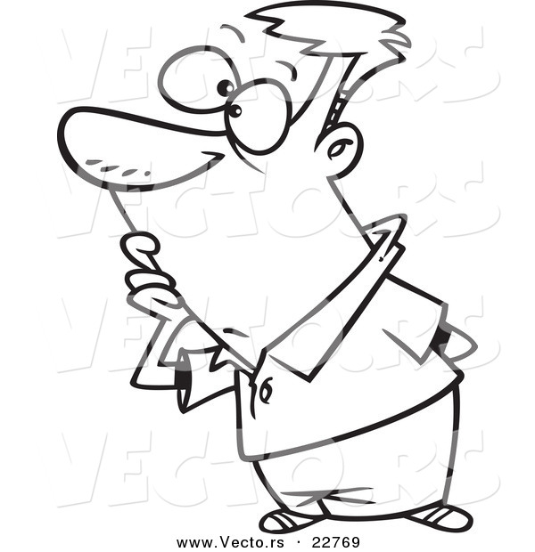 Vector of a Cartoon Man Pondering - Coloring Page Outline