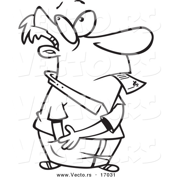 Vector of a Cartoon Man Reaching in His Pocket to Pay a Bill - Coloring Page Outline